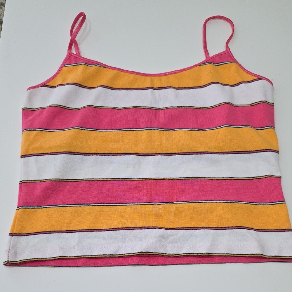 Q&A Tank Top Cropped Camisole Striped Pink and Yellow XL